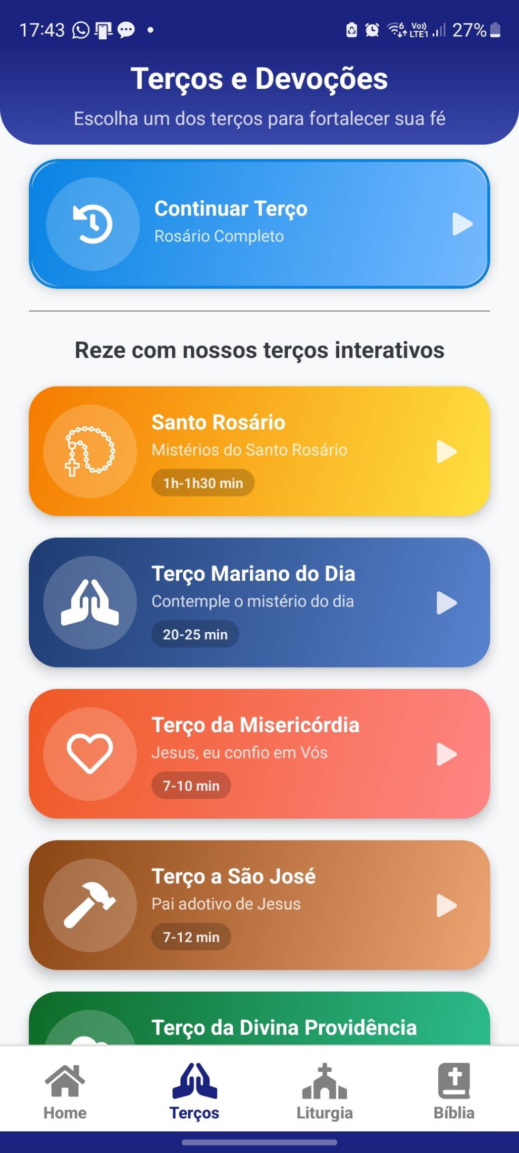 Tela do Terço no app Vou Rezar